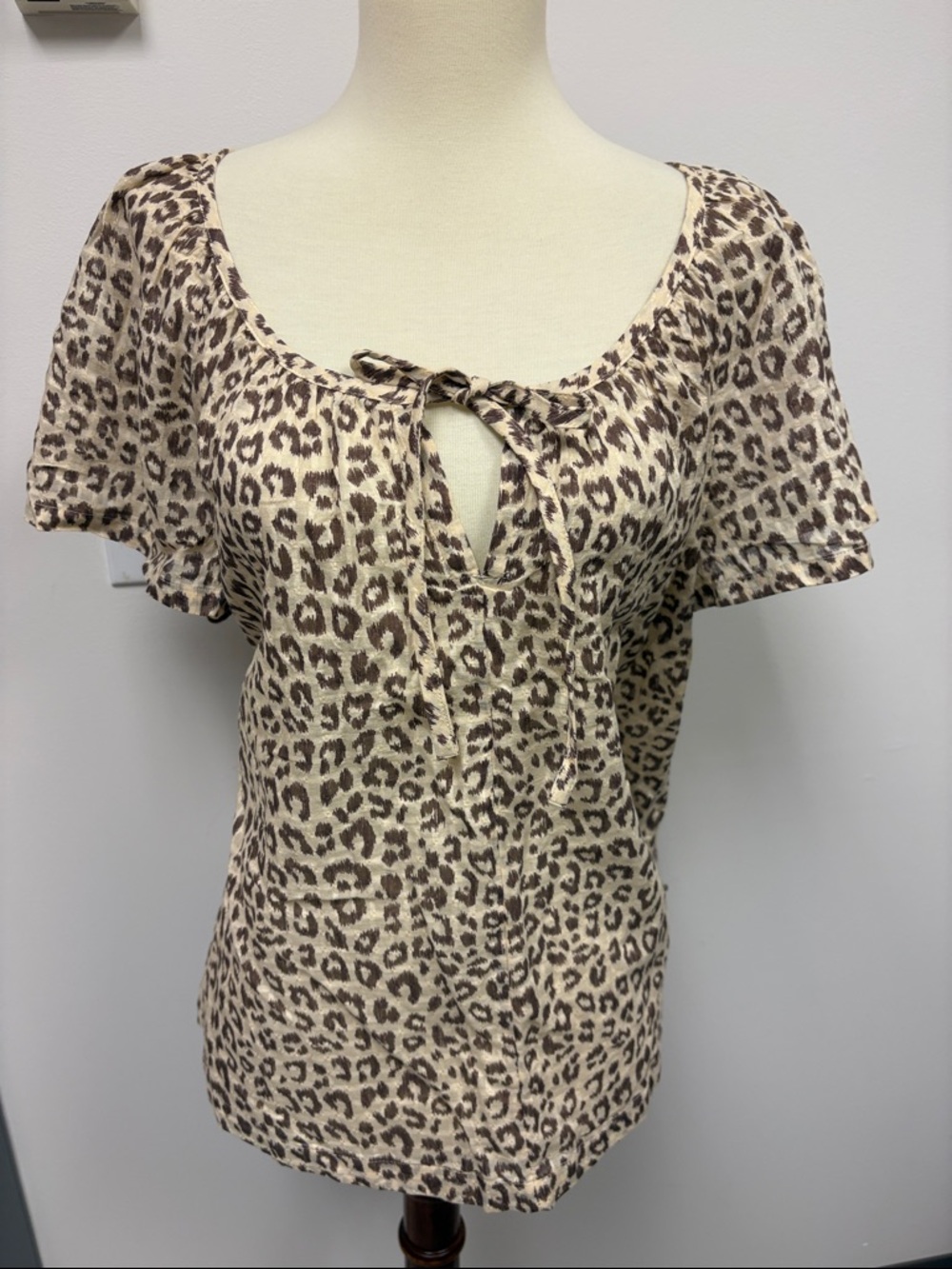 GAP Leopard-Print Tie-Front Top in Beige and Brown